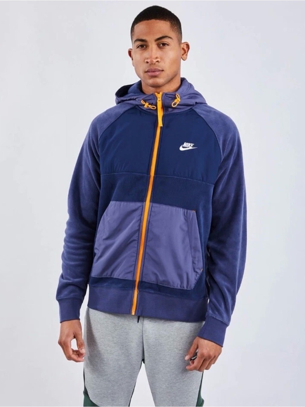 Nike Navy Blue Zip-Up Hooded Jacket with Orange Trim Medium